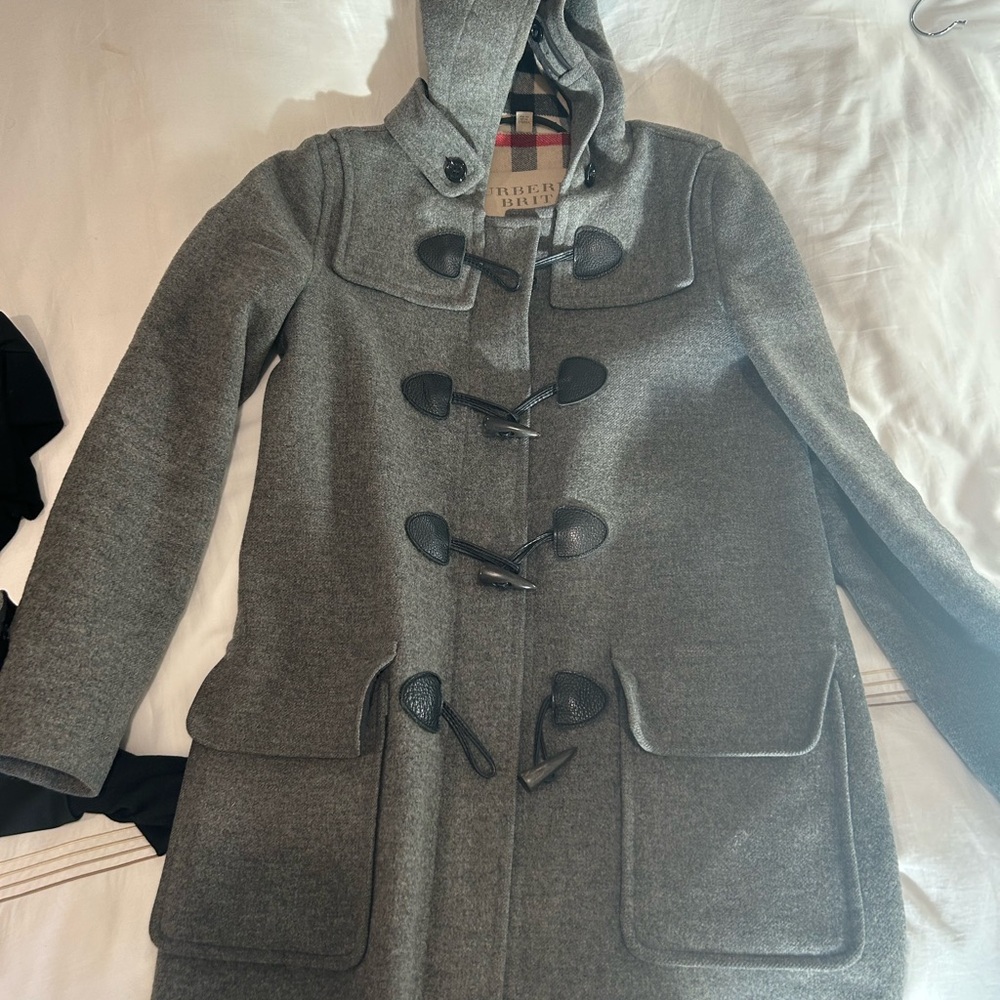 Burberry Charcoal Gray Hooded Trench Coat